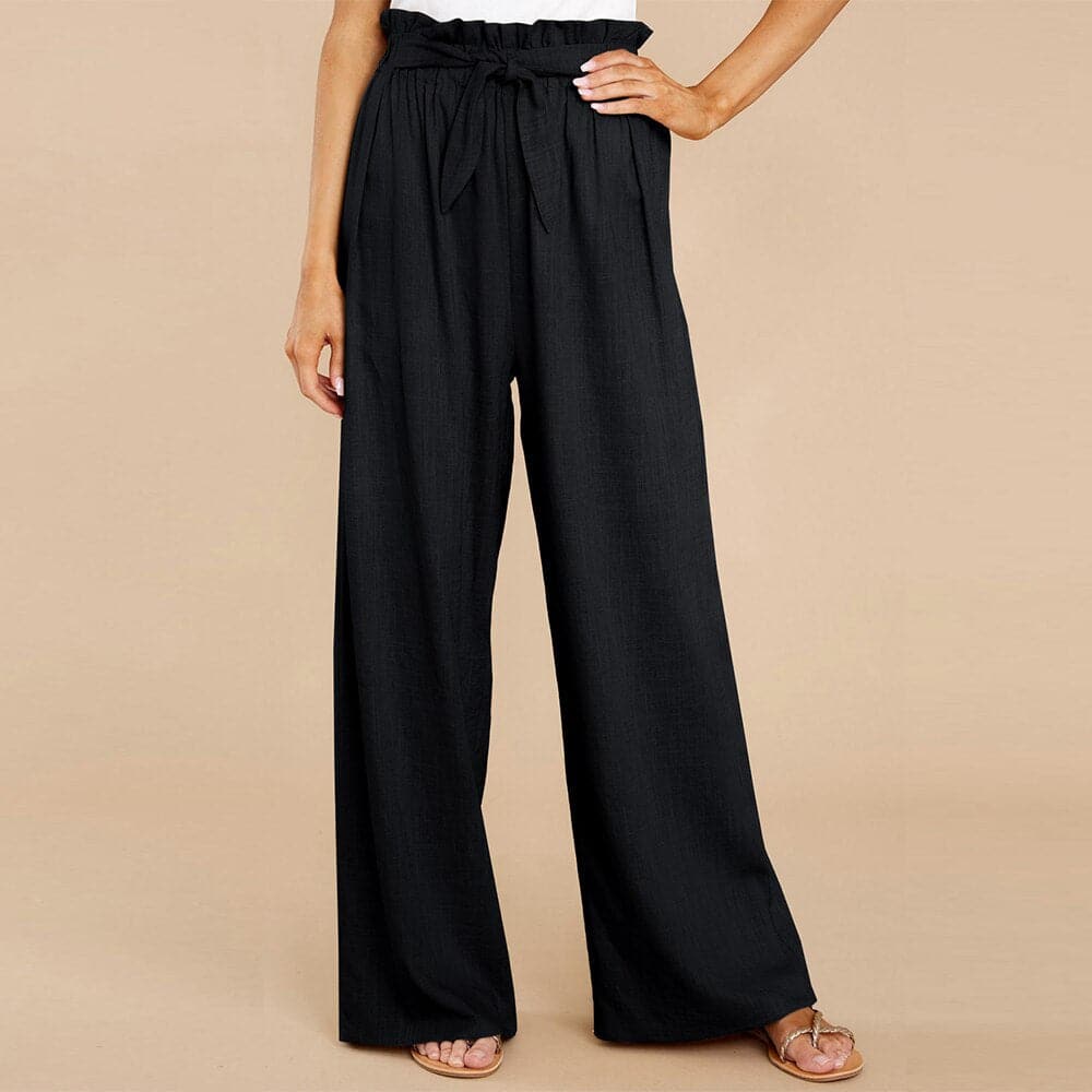 WW | Hochtaillierte Wide Leg Paperbag Taille mit Bindegürtel Lässig Bequem