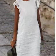 WW | Midikleid für Frauen In Farbenfrohem Baumwoll-Leinen Ohne Ärmel mit Rundem Ausschnitt