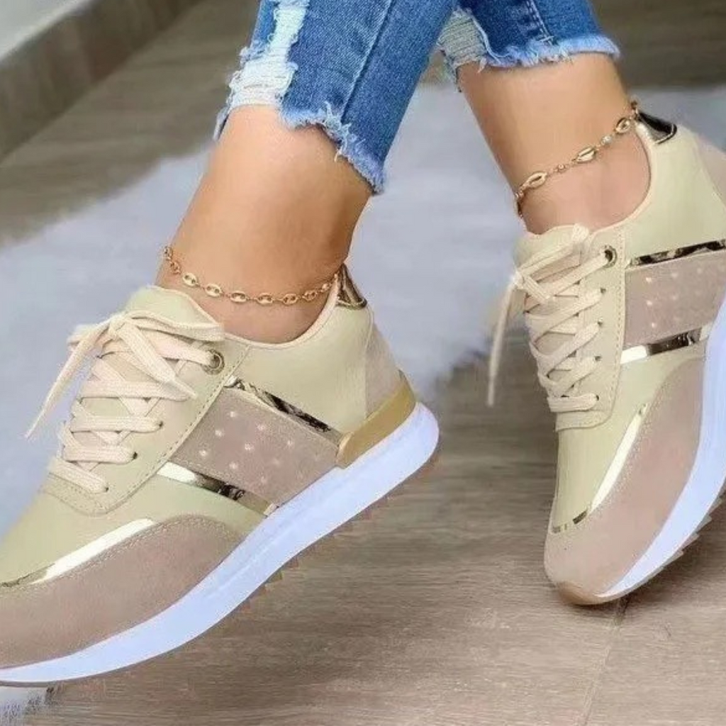WW | Silberne Streifen Kunstleder Damen Orthopädische Wanderschuhe
