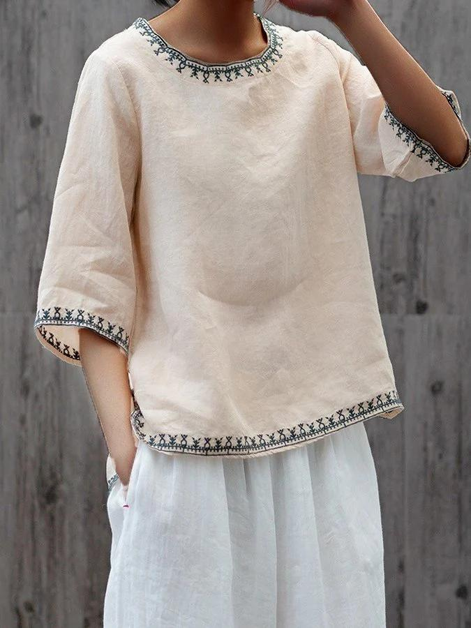 WW | Bequeme Leinenbluse Mit Zarten Stickereien
