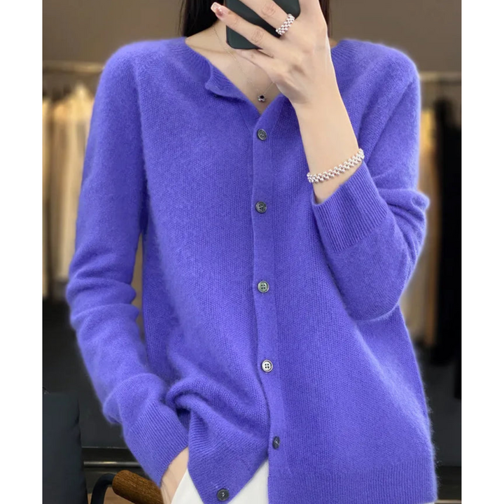 W&W Mode | Merinowolle Damen O-Ausschnitt Strickjacke Kaschmirpullover