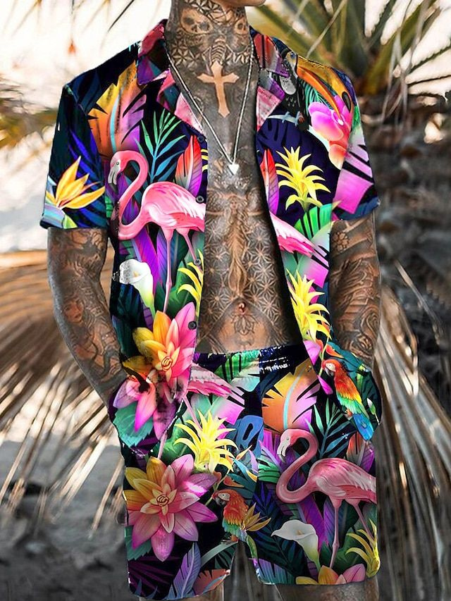 W&W Mode | Herren Sommer Satz Hawaiian Shirt Und Kurze Hose Für Männer