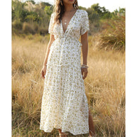 WW | Sommer Blumenmuster Rüschen Boho Maxi Kleid