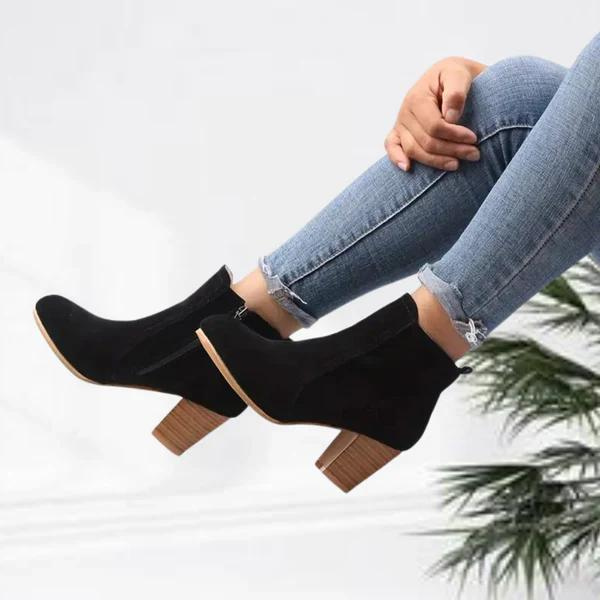 WW | Damen Lässig Wildleder Stiefeletten, Niedriger Blockabsatz, Seitenreißverschluss