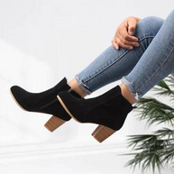 WW | Damen Lässig Wildleder Stiefeletten, Niedriger Blockabsatz, Seitenreißverschluss