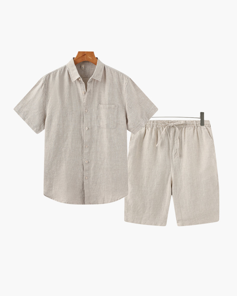WW | 2 Teiliges Herren Sommer Leinen Satz Mit Kurzarmhemd & Shorts