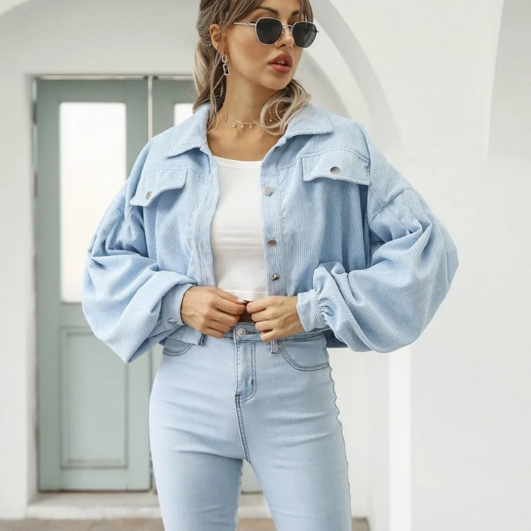 W&W Mode | Samtcord Laternenärmel Cropped Jacke