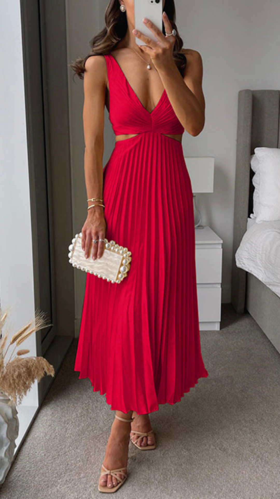 WW | Gefaltetes ausgeschnittenes Midi-Kleid für Damen