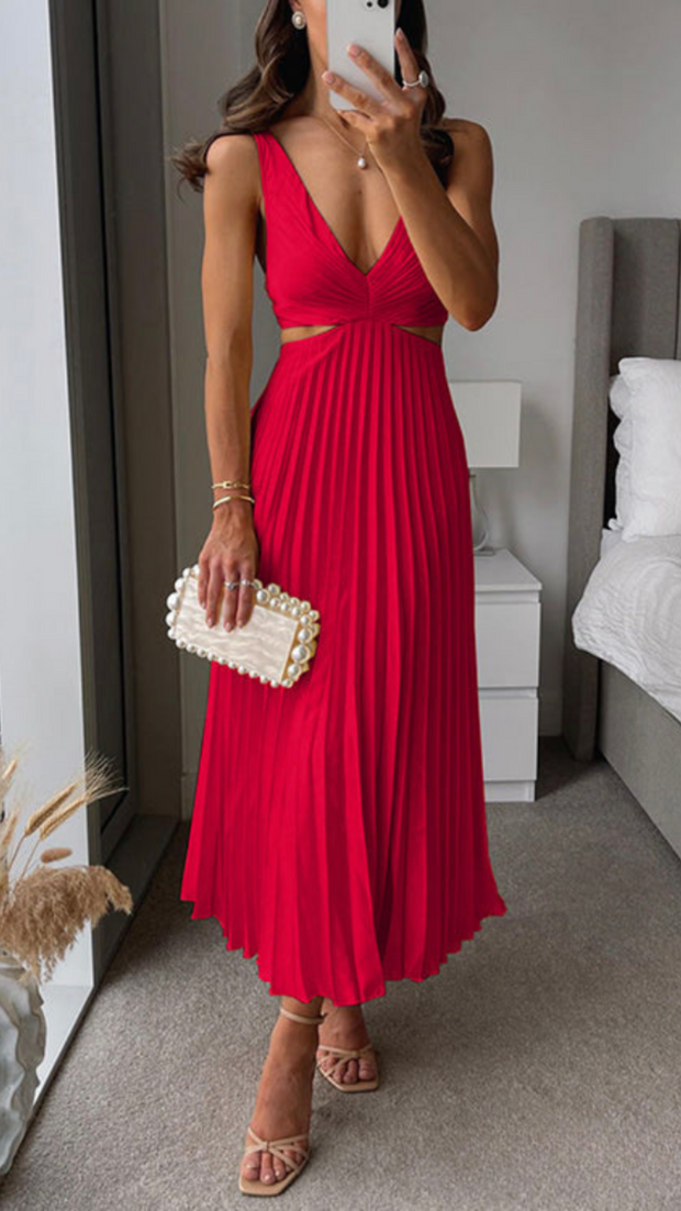 WW | Gefaltetes ausgeschnittenes Midi-Kleid für Damen