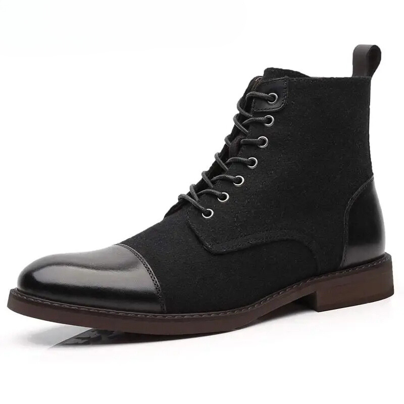 W&W Mode | Stylische Herrenschuhe Stiefel Mit Leder Und Stoffeinsatz