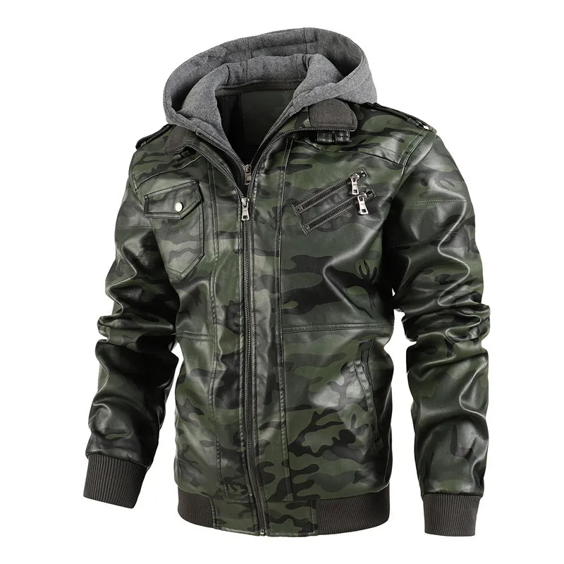 WW | Lederjacke Herren Mit Kapuze, Leichte Jacke Mit Reißverschluss