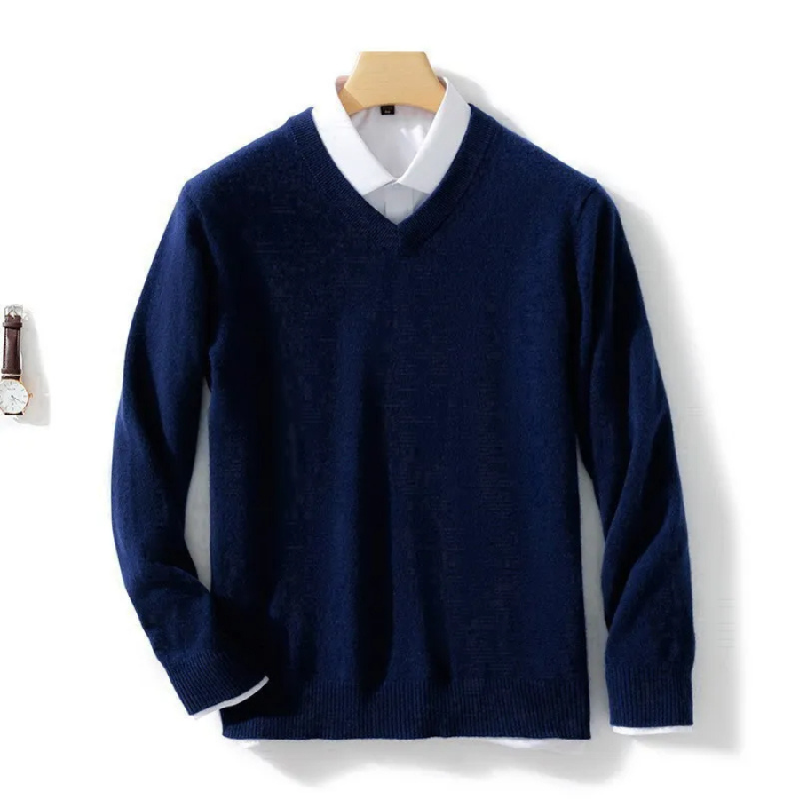 WW | Herren Wollpullover Mit V-ausschnitt Und Weichem Strick