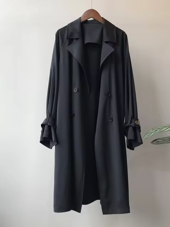 W&W Mode | Langer Trenchcoat mit Reverskragen Knöpfen und Langen Ärmeln