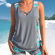 WW Tankini-Set | Sommerliches Tankini-Set mit geometrischem V-Ausschnitt