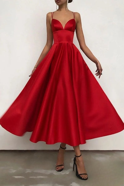 W&W Mode | elegantes Midi-Kleid mit Spaghettiträgern für besondere Anlässe