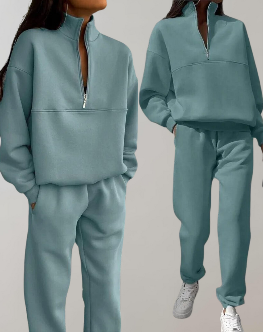 WW | teilige Fleece-Trainingsanzug-Set - stilvolle Damen-Zip-Up-Oberteil und Jogginghosen