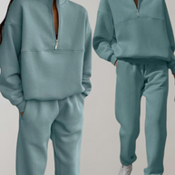 WW | teilige Fleece-Trainingsanzug-Set - stilvolle Damen-Zip-Up-Oberteil und Jogginghosen