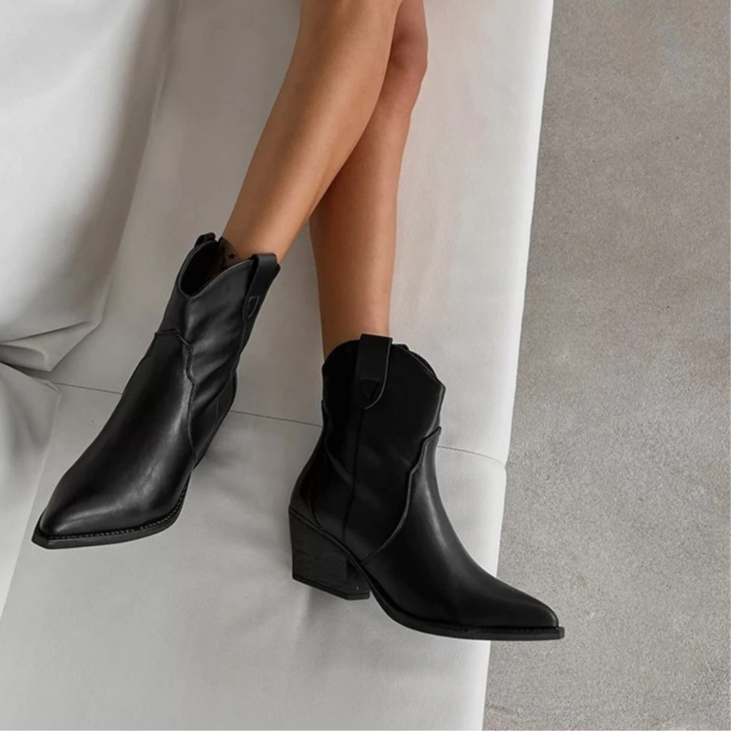 WW | Schwarze Leder Wasserdichte Damen Cowboystiefel