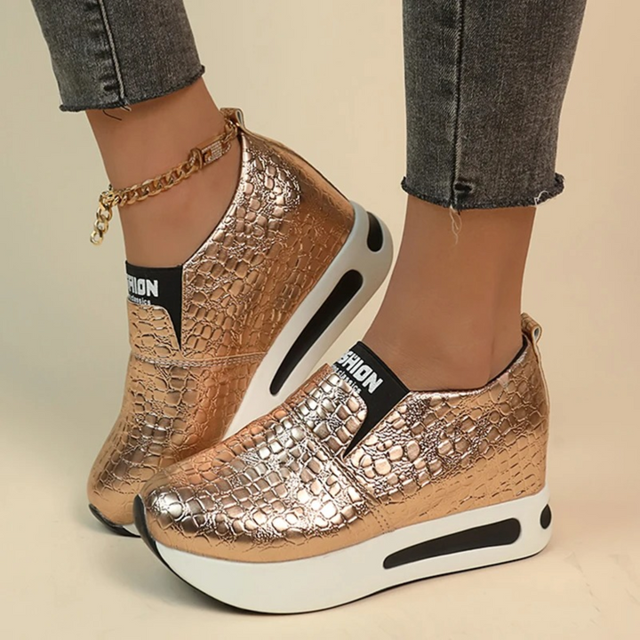 W&W Mode – Damen-Sneaker mit Schlangenmuster in Silber und Gold
