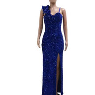 WW | Frauen Tragen Einfarbig Sexy Träger Paillett Maxi Kleid Schlitz Abendkleid