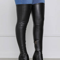 WW | Overknee Stiefel Leder Niedriger Blockabsatz Texturierte Sohle Reißverschlussverschluss