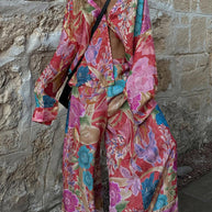 WW | Rosiedress Langarm Bluse mit Knopfleiste und Weite Hosen Blumenmuster Set