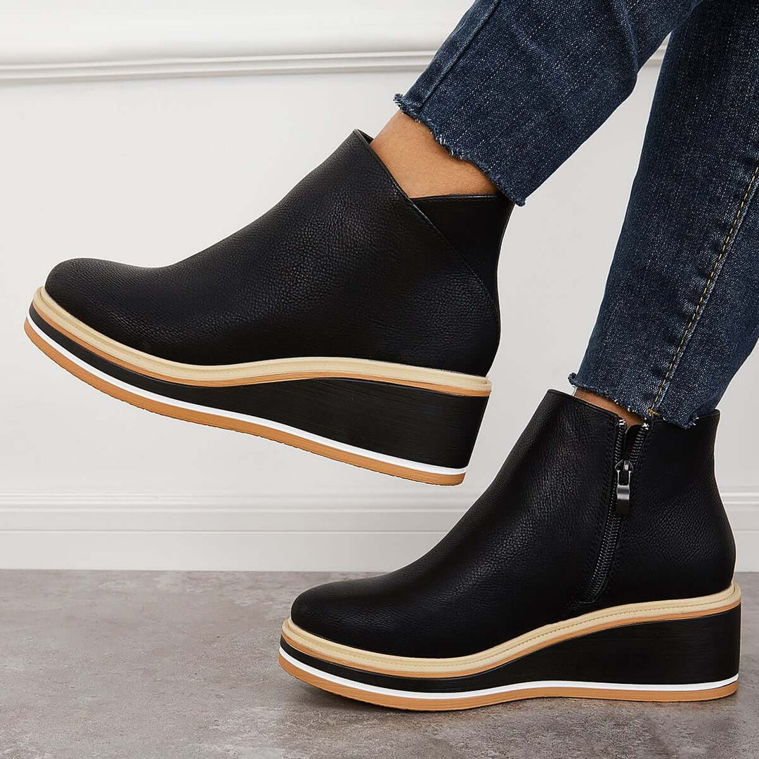 Damen Stiefeletten mit seitlichem Reißverschluss und Plateausohle