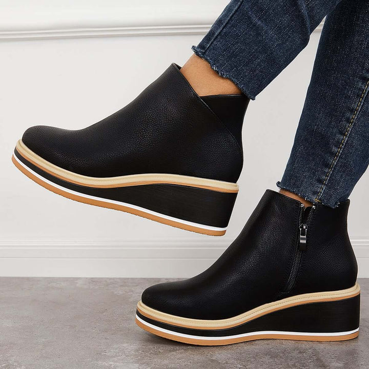 Damen Stiefeletten mit seitlichem Reißverschluss und Plateausohle