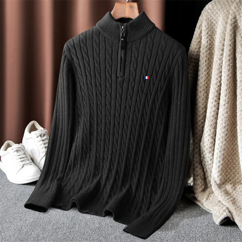 WW | Pullover Mit Reißverschluss Herren, Zopfmuster, Hochwertiger Strick