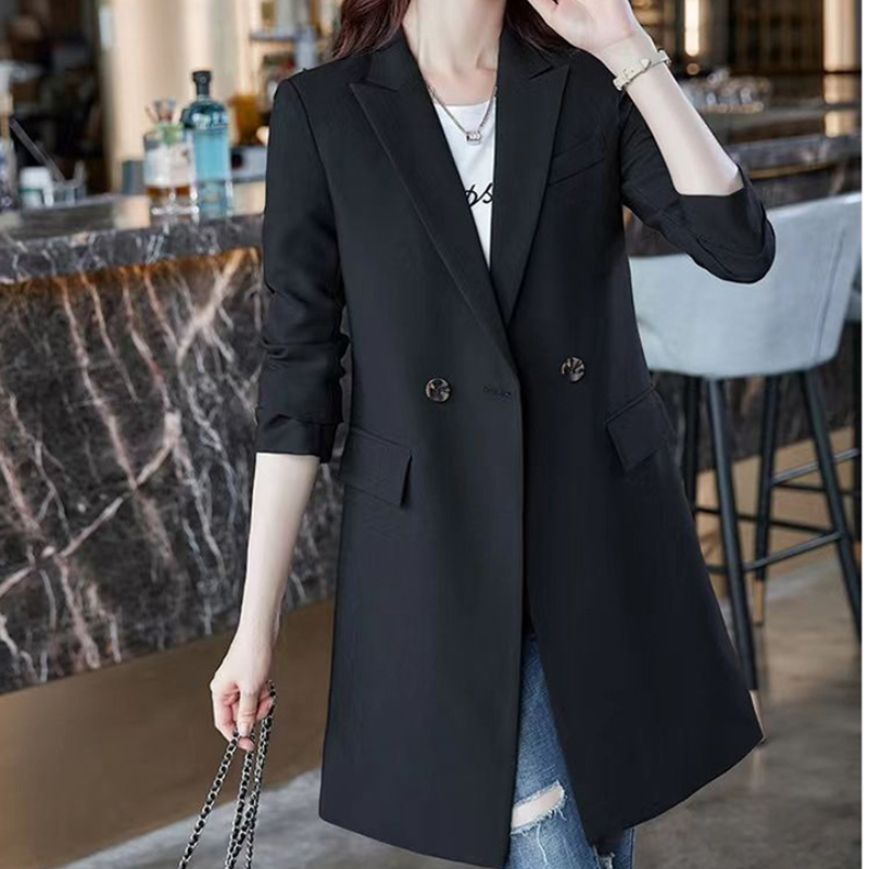WW | Eleganter Langer Damenblazer mit Klappentaschen und Reverskragen