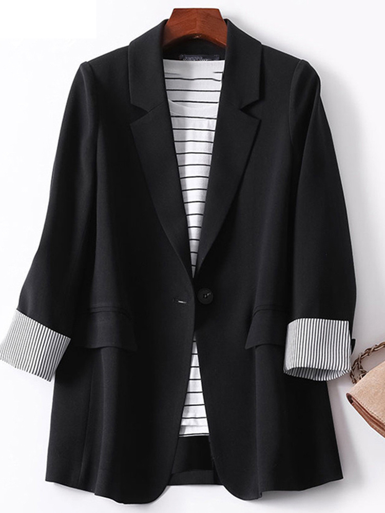 W&W Mode | Langer Damen Blazer mit Gestreiftem Futter und Aufgeschlagenen Manschetten