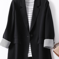 WW | Langer Damen Blazer mit Gestreiftem Futter und Aufgeschlagenen Manschetten