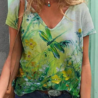 WW | Shirt Mit V-ausschnitt Malerei Blumenkunst