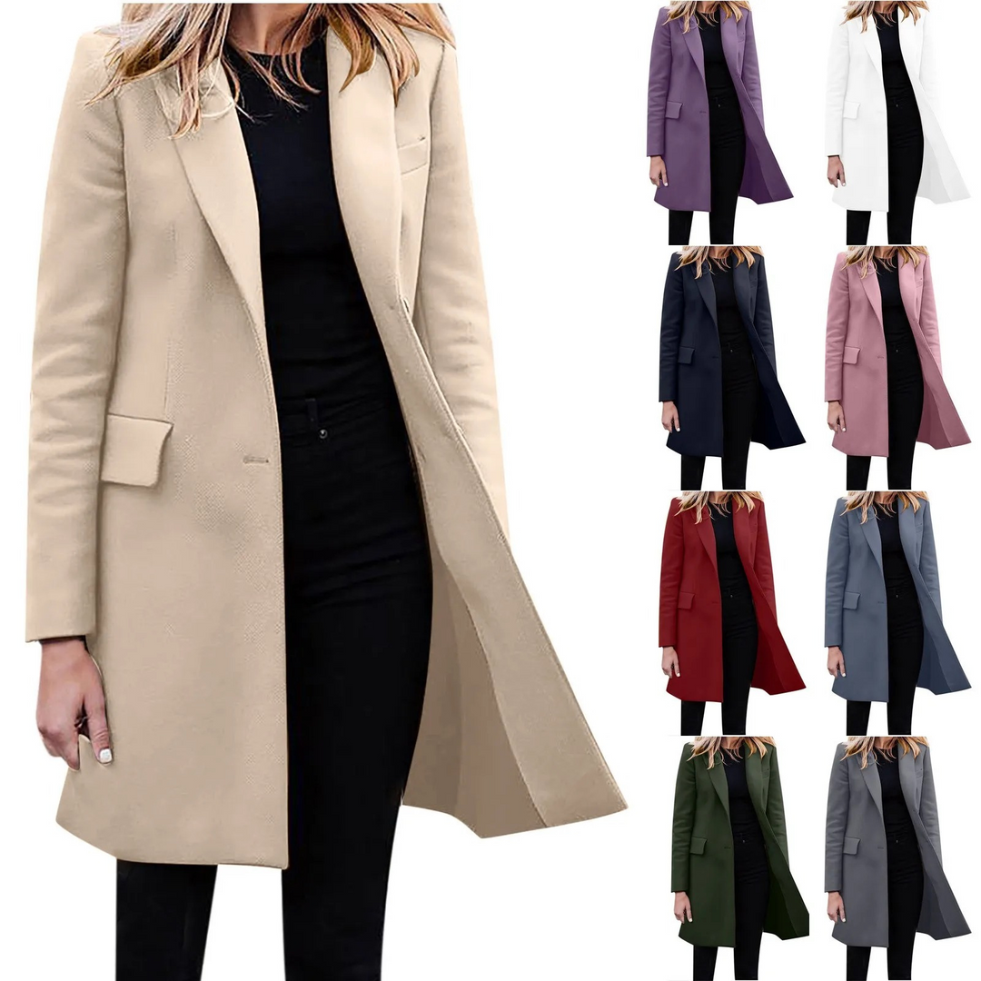 W&W Mode | Damen Slim Fit Mantel Jacke, Ein Knopf Wolle Mix Lange Jacke