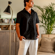 WW | Sommer Kurzarm Herren Leinenhemd Mit Brusttasche