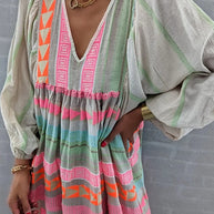 WW | Maxi-Kleid mit Langen Ärmeln und V-Ausschnitt