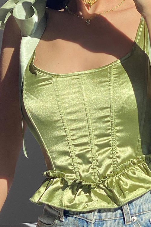 WW | Perfekt Zufrieden Grün Schleife Bustier Korsett Crop Zu Oberteil