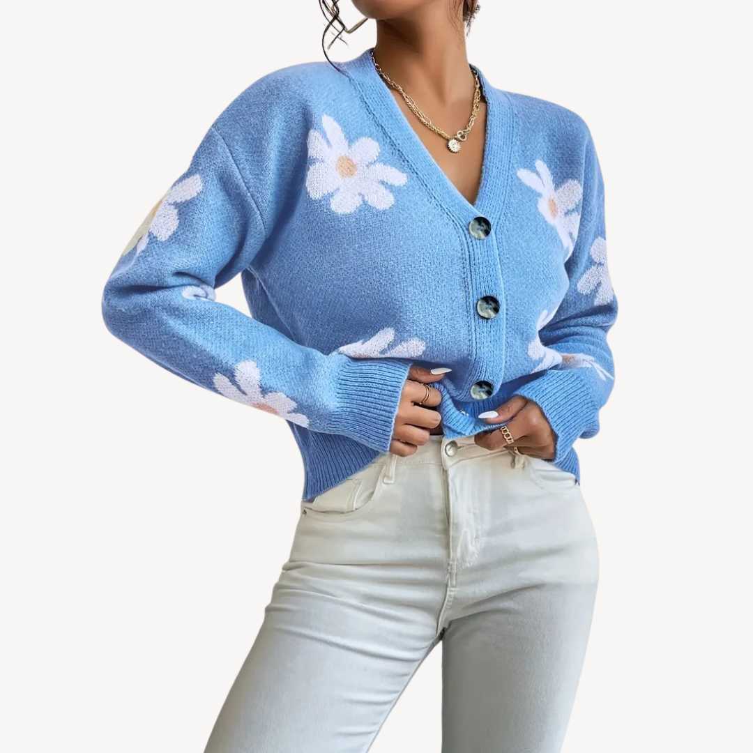 W&W Mode | Floral Button-Front Cardigan für Frauen