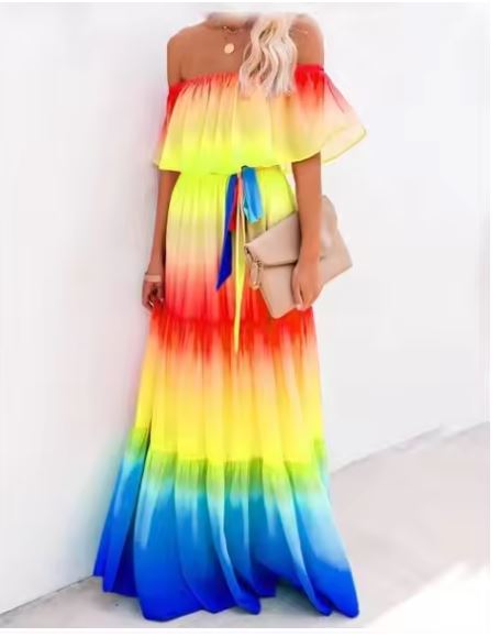 Damen Maxikleid mit schulterfreiem Design von W&W Mode