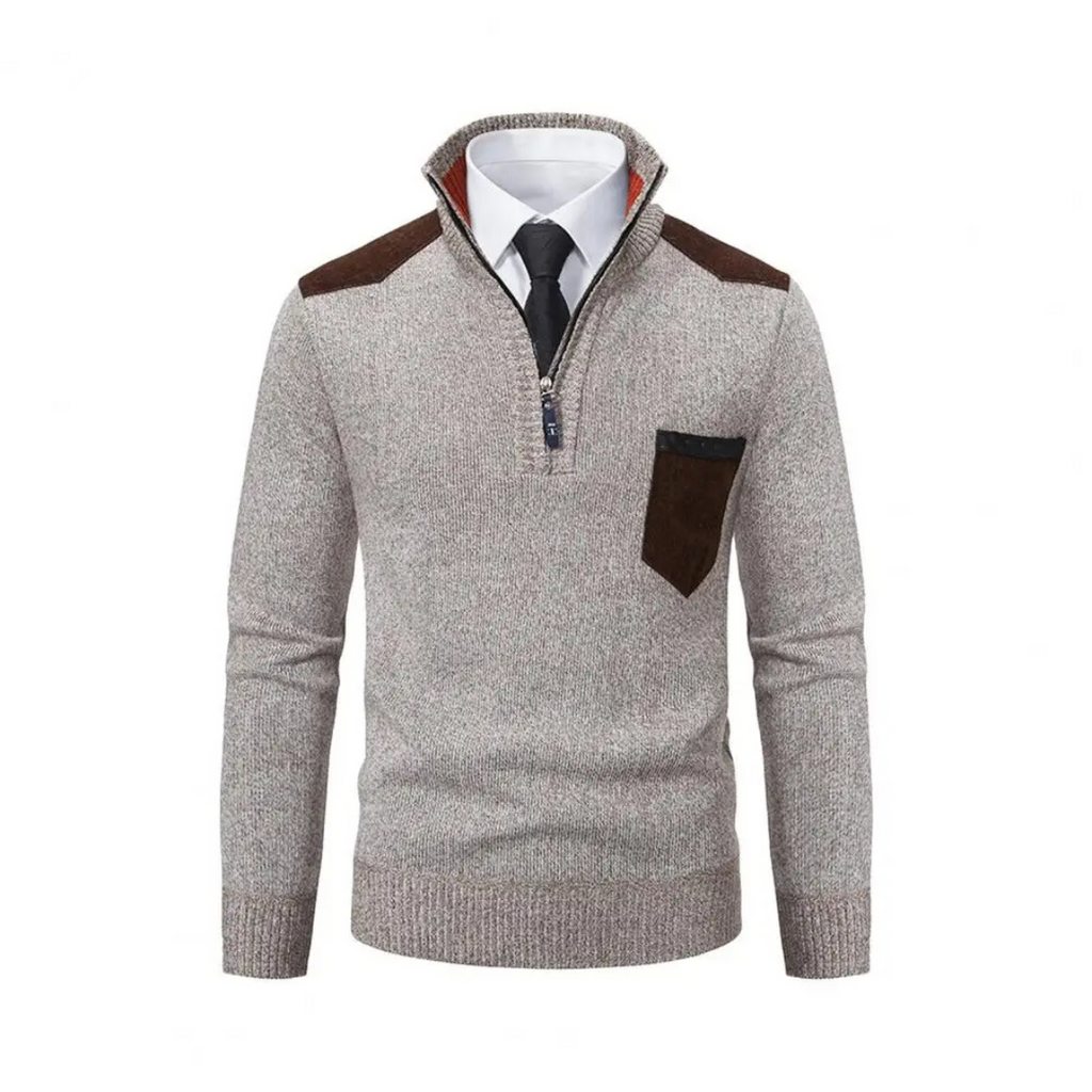 WW | Pullover Mit Reißverschluss Herren, Strick Mit Kontrastdetails