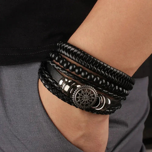 WW | Geflochtene Leder Wickelarmband Für Herren
