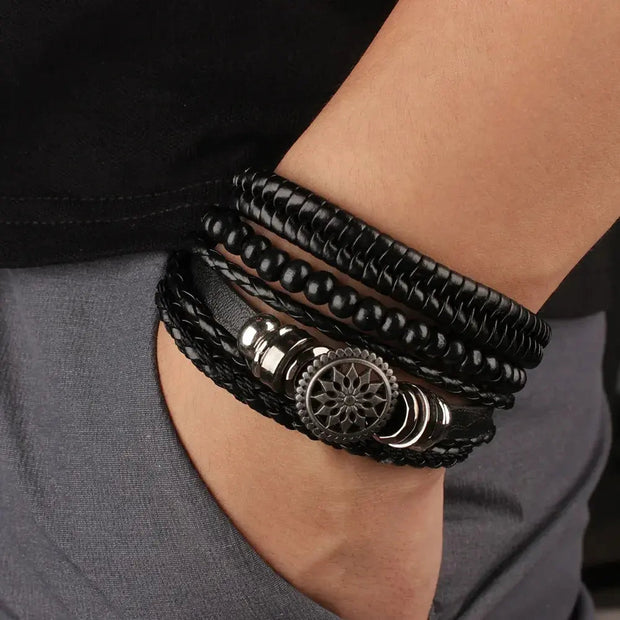 WW | Geflochtene Leder Wickelarmband Für Herren