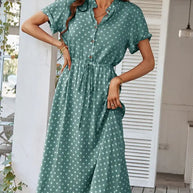 WW | Punkte-Muster Kleid mit Bindeband und Knöpfen