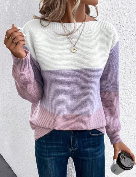 Elegante dreifarbige Patchwork-Pullover