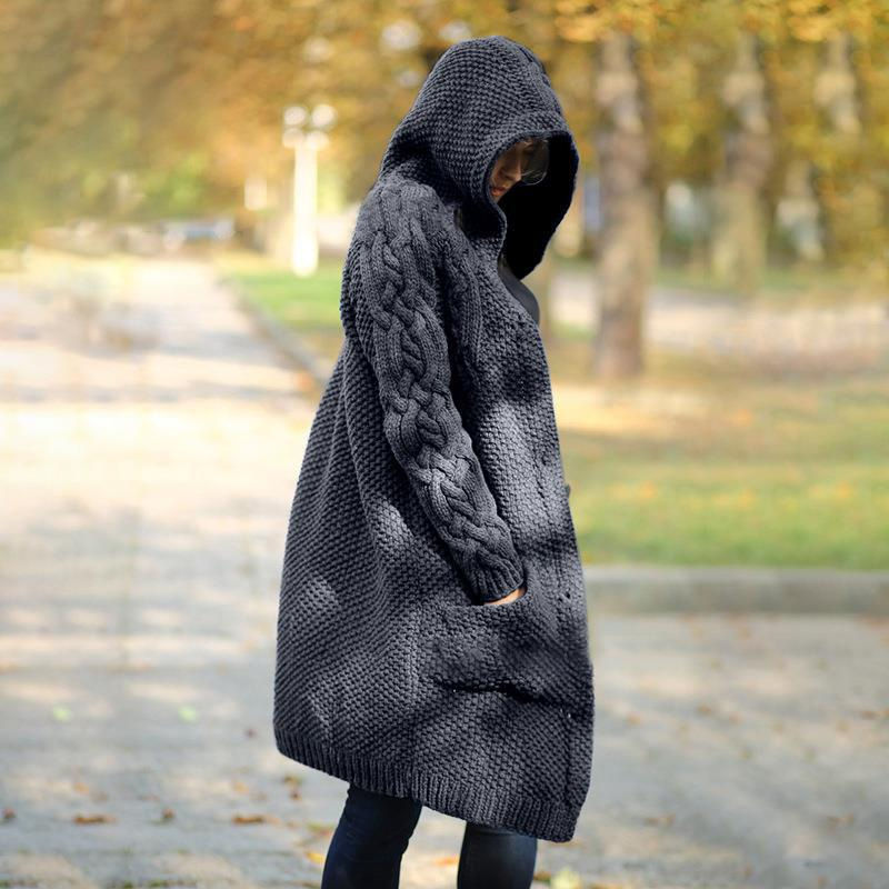 WW | Lange Damen Strickjacke Kapuze
