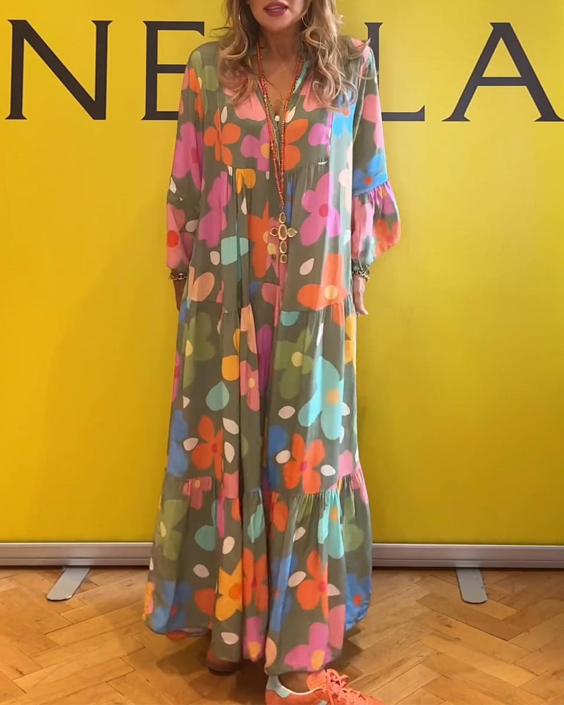 Noa - Lässiges Kleid mit Trompetenärmeln und Blumenmuster