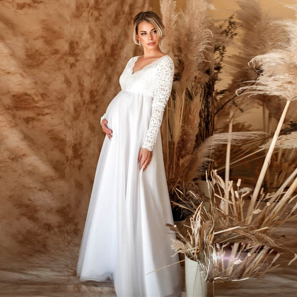 WW | Elegantes Spitzen-Maxikleid Für Schwangere
