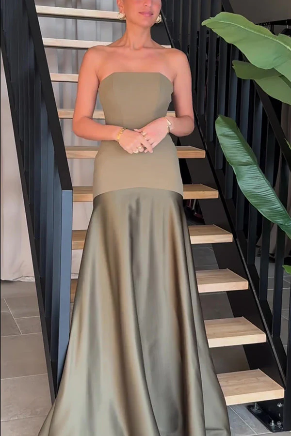 Satin Trägerlos Flare Kleid