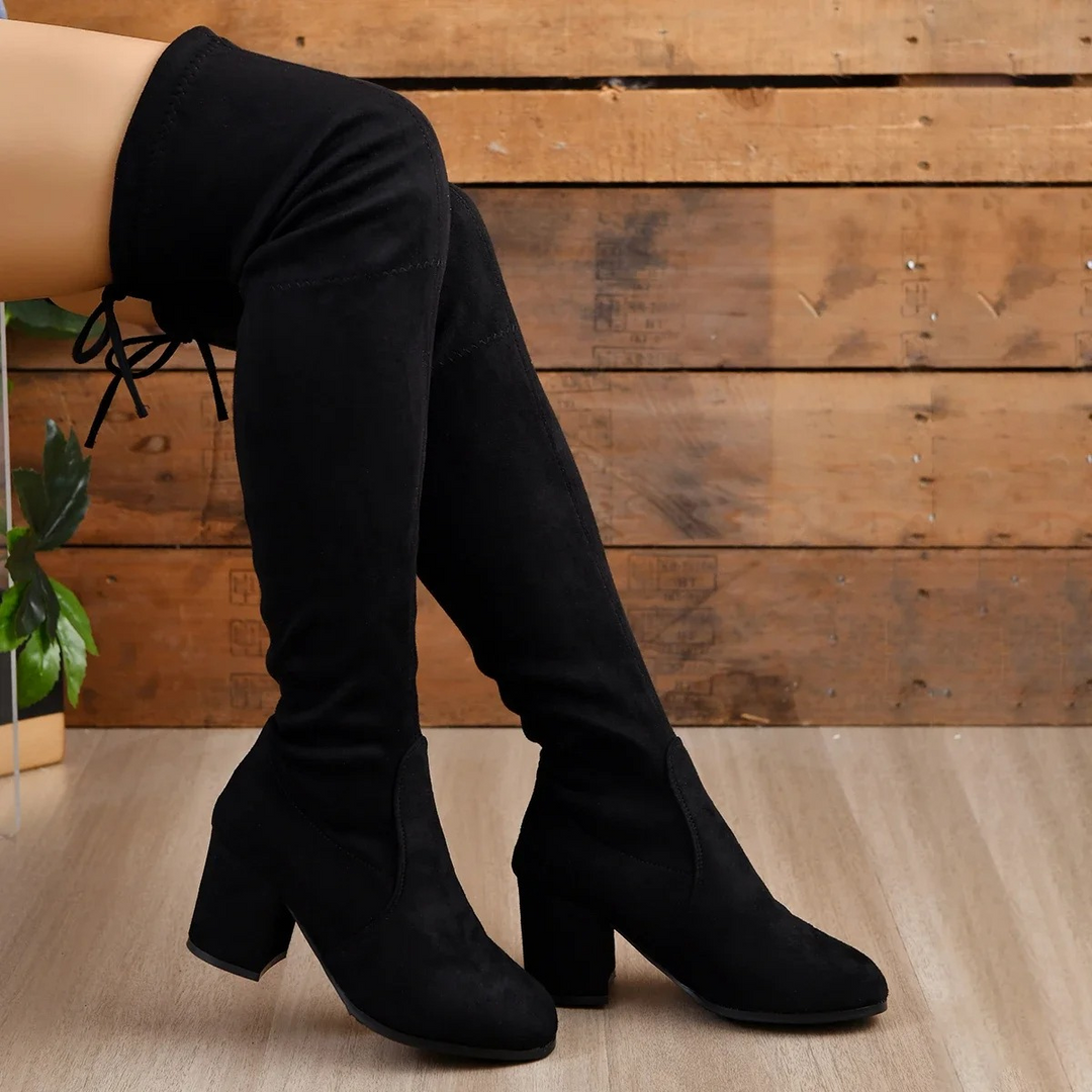 W&W Mode | Überknie Stiefel Damenstiefel, Schnürverschluss, Bequeme Passform