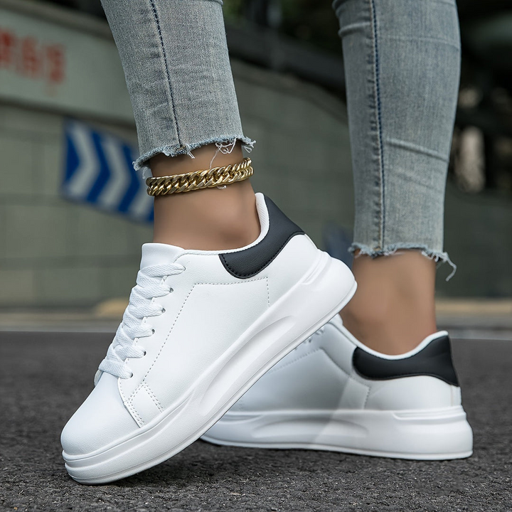 W&W Mode | Damen Leder Sneakers Weiß Sportliche Damenschuhe